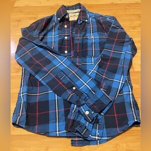 Hollister Navy and Blue Plaid Button Down Shirt